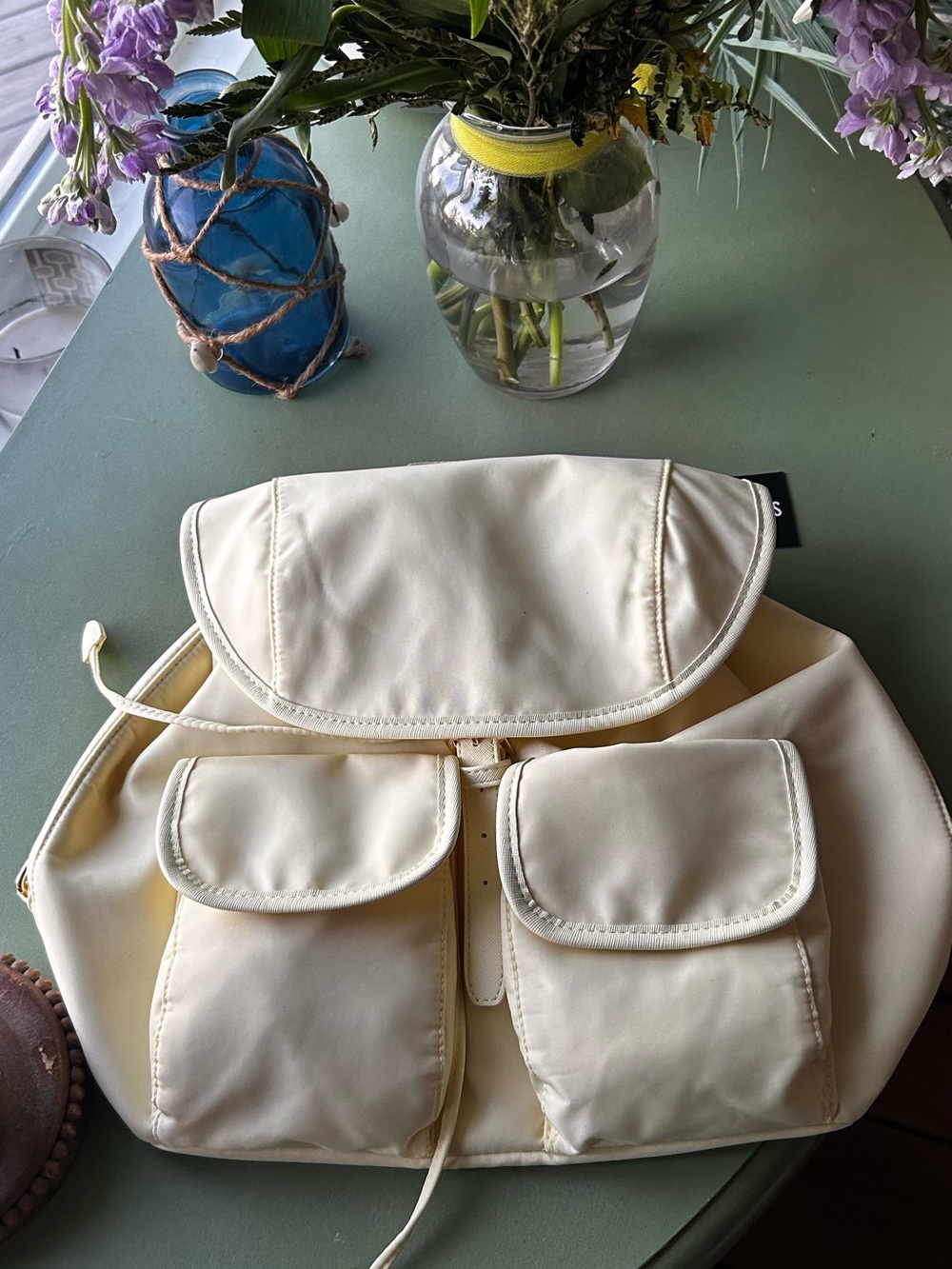 NWT Year of Ours x FFF Baby Yellow Cream Nylon Backpack Gold Hardware
